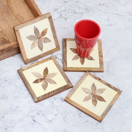 Adorning Square Shaped Wooden Coasters - Pack of 4